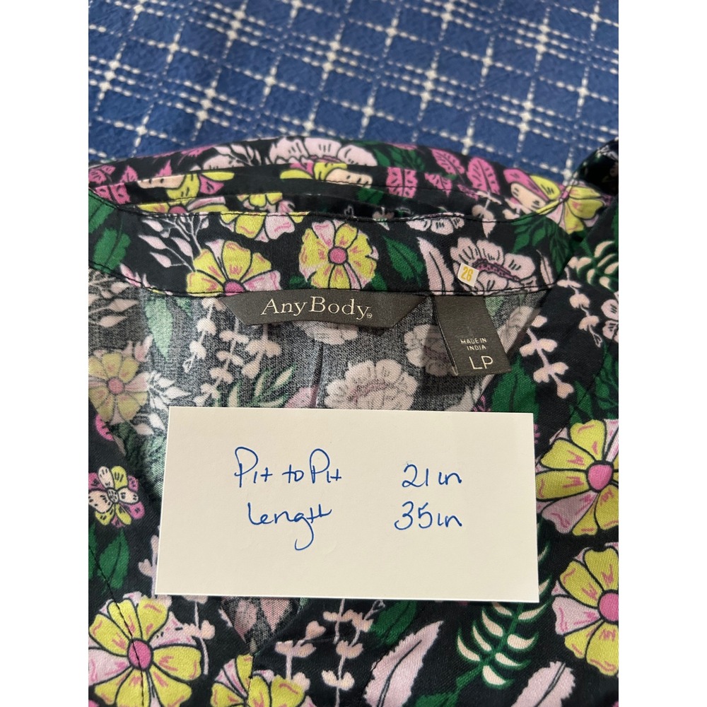AnyBody Womens LP Black Floral Modal Tiered Long Sleeve V-Neck Dress Pockets - Picture 6 of 6